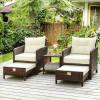 Wicker Patio Furniture Set Outdoor Patio Chairs with Ottomans Conversation Furniture with coffetable for Poorside Garden
