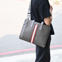 BALLY HENRI 經典條紋手提斜背兩用公事包(灰)