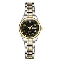 Ladies Luxurious Round Bracelet Watch Analog Quartz Wristwatch with Weekday Display for Valentine's Day Christmas Gift