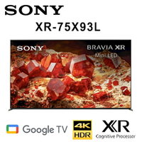 【澄名影音展場】SONY XR-75X93L 75吋4K美規中文介面Mini LED智慧電視 保固2年基本安裝 另有XR-65X93L