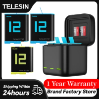 TELESIN For GoPro 12 11 10 9 Battery 1750mAh LED Light Charging Box Storage For GoPro 12 Hero 11 10 Battery Charger Accessories