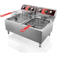 EGGKITPO Deep Fryers Stainless Steel Commercial Deep fryer with Timer Dual Tank Electric Deep Fryer