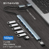 USB C Hub 7 in 1 Type C to USB 3.0/2.0 Hub 5Gbps Splitter Adapter for MacBook Pro iPad Pro Samsung Galaxy Note 10 S10 USB Hub