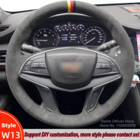 DIY Hand-stitched Super Soft Black Suede Leather Car Steering Wheel Cover Warp For Cadillac XT5 XTS ATS SRX CT6