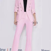 Tesco Office Lady Elegant Suit Fashion Ladies Work Wear Pant Suit Double Breasted Blazer Jacket 2 Piece Sets Women Outfits