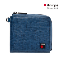 Knirps 德國紅點 L型4卡拉鍊短夾 / 皮夾 (附頸繩)- 十字紋藍
