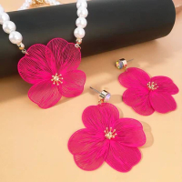 Women Fashion Jewelry Elegant Rose-red Zinc Alloy Set Necklace Earrings Valentine's Day Give Girlfriend Daily Wear Gift Jewelr