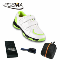 兒童高爾夫球鞋 透氣防滑防水 女童運動鞋 舒適  GSH065 白 綠 配POSMA鞋包 2合1清潔刷   高爾夫球毛巾