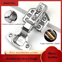 KK&amp;FING 1pcs Stainless Steel Cabinet Door Hinge fixed Hydraulic Hinges Damper Buffer Soft Close for Cabinet Furniture Hardware