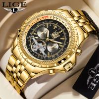 LIGE Watch Men Automatic Mechanical Tourbillon Clock Fashion Military Watches Men Stainless Steel Original Waterproof Watch