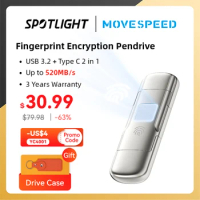 MOVESPEED USB3.2 Solid State Pendrive AES256 &amp; Fingerprint Encryption 520MB/s USB Type C Gen 2 Flash Drive 1TB 512GB 256GB 128GB
