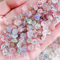 30PCS 8MM 3D Acrylic Flowers Nail Art Decoration Accessories Parts Shell Fragments Rose Charms Manicure Supplies Materials Tool
