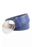 Prada Prada Saffiano Leather Engraved Oval Plaque Curved 皮帶(海軍藍,男女通用)