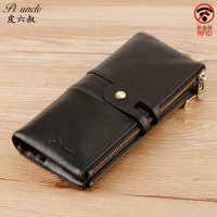 Men Long Wallet Zipper Genuine Leather RFID Cards Holders Cowhide Zipper Coins Pocket Bifold Wallets For Men Black High Quality