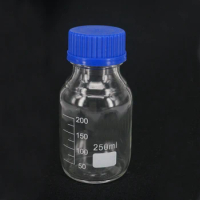 250ml Graduated Round Glass Reagent Bottle Blue Screw Cap Screw On Cover Graduation Sample Vials Plastic Lid