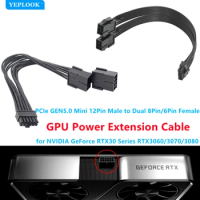 PCIe GEN5.0 Mini 12Pin Male to Dual 8Pin/6Pin Female GPU Power Extension Cable for NVIDIA GeForce RTX30 Series RTX3060/3070/3080