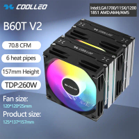 Penyejuk CPU, COOLLEO B60T V2, Radiator Penyejuk Udara, 6 Paip Haba, Menara Berganda, Kipas Berganda