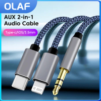 AUX 2 in 1 Car Audio Cable 3.5mm to Type C/Lightning Adapter Cable loudspeaker Box Connection Line For Cellphones iPad Headphone