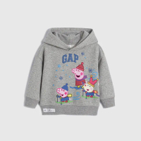 【GAP】男幼童裝 Gap x 佩佩豬聯名 Logo印花刷毛帽T-灰色(847358)