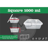Thinwall Square Otk 1000 Cup Mika Oti Food Container Kotak Makan Persegi 1000Ml Kotak - 25Pcs Terlar