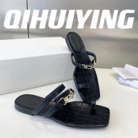 QIHUIYING Handmade Genuine Leather Thongs Woman Slippers Outdoor Slippers Slides Flip-Flops Mules Street Style Zapatos De Mujer