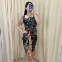 Dress Batik Vior Model Spesial Dengan Kombinasi Premium Batik Dan Brukat - Hitam, Maxi, Kondangan, M