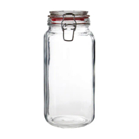 【Premier】扣式玻璃密封罐 紅2L(保鮮罐 咖啡罐 收納罐 零食罐 儲物罐)