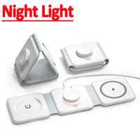 3 in 1 Night Light Magnetic Wireless Charger Pad Stand For iPhone 12 13 14 Pro Max Airpods Apple Watch 8 7 Fast Charging Station