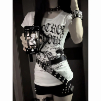 Vintage Hot Girl Vintage Waist Slim Fit Punk Rock Short Sleeve New American Style High-End Skull Pri