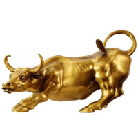 Wall Street Prosperous Market Bull Pure Brass Crafts Office Recruitment Golden Bull Decoration