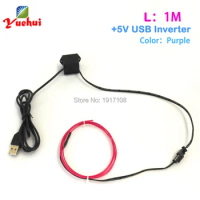 1M 5V Flexible Neon Light Glow Purple EL Wire Rope tape Cable Strip Neon Lights Shoes Clothing Festival Party Decoration