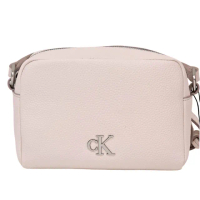 【Calvin Klein】CK 立體logo荔枝紋皮革拉鍊相機包斜背包(淡櫻花粉/大象灰贈原廠紙袋/送禮)