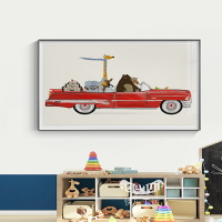 北歐兒童房裝飾畫男孩臥室房間墻面壁畫動物美式復古汽車床頭掛畫