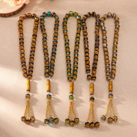 Islamic Rosary Bead Bangle Arabic Fashion Jewelry Prayer Beads 10mm 33beads Tasbih Metal Tassel Misbaha Muslim Gift Accessories