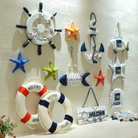 游泳圈船錨模型擺件地中海壁掛風格裝飾品仿真海盜船漁船工藝品
