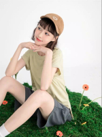 OBSTYLE Cool Feeling. Coffee Yarn Anti-UV Pleated Sleeve Front Short Back Long T-shirt [KG0849]