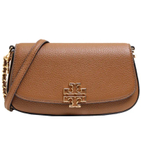 【TORY BURCH】Britten荔枝紋雙背帶斜背肩背包(焦糖棕)