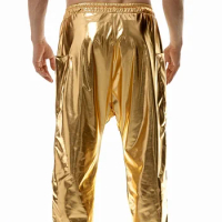 2023 New Men's High Quality Metal Shining Jogging Pants Disco Party Nightclub Elastic Pants