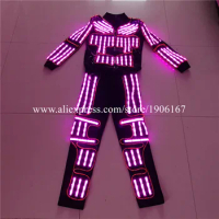 RGB Led Flashing Luminous Robot Suit Ballroom Costume EL Wire Light Up Dance Wear LED Stage Performance Clothing