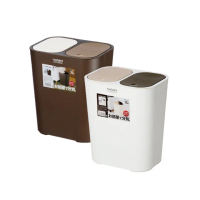 【日本ASVEL】按壓式分類垃圾桶15L-咖啡(廚房寢室客廳 彈壓 堅固耐用 霧面 大掃除 清潔衛生)