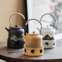 溫茶器 煮茶器 日式提梁壺溫茶器套裝暖茶爐燭台手工蠟燭加熱底座家用茶壺溫茶爐『XY37701』