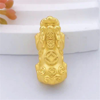 Pure 999 24K Yellow Gold Men Women 3D Lucky Pixiu Piyao Pendant Coin On Back 1-1.2g