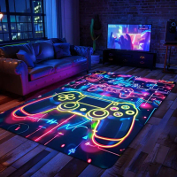 Neon light gaming carpet, video game controller carpet, living room sofa bedroom 3D gaming room carp