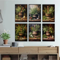 Wooden Mortar and Pestle Poster Canvas Painting Baroque Botanical Renaissance Wall Art Picture Clinic Living Room Home Decor