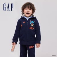 GAP 男幼童裝 Gap x 史迪奇聯名 Logo印花刷毛連帽外套-海軍藍(870727)