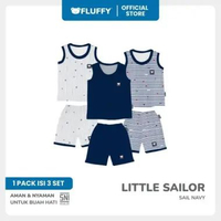 FLUFFY - Setelan Baju Bayi Kutung Celana Pendek Series Little Sailor Navy - Isi 3 Pasang - Lembut & 