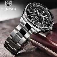 BENYAR Male Wristwatch Chronograph Sport Business Sapphire Glass Top Brand Luxury Clock Stainless Steel Quartz Men Watch S002