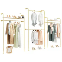 Clothing store display rack floor type women's clothing store shelf double layer clothes rack gold wall clothes rack
