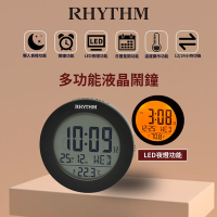 RHYTHM CLOCK 日本麗聲鐘 工業設計溫度顯示LED夜燈圓形電子鬧鐘(黑色)/9.2cm