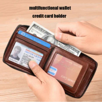 Leather Men’s Wallet Luxury Mens Purse Male Zipper Card Holders with Coin Pocket Rfid Wallets Gifts for Mellet Male High Quality